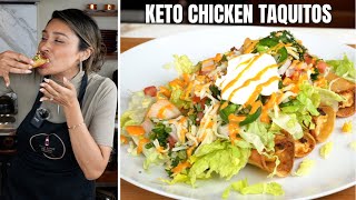 THESE 5 INGREDIENT 3 CARB KETO TAQUITOS ARE AMAZING Chicken Rolled Tacos Recipe [upl. by Cindi554]