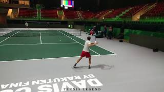 Evgeny Donskoy on fire  Practice  Davis Cup Finals 2019 [upl. by Coralie]