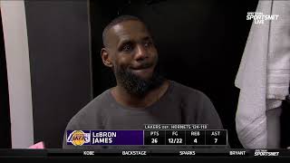 LeBron James POSTGAME INTERVIEW  Los Angeles Lakers beat Charlotte Hornets 124118 [upl. by Bink260]