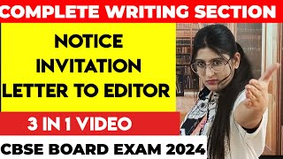 Writing Section class 12 English  NOTICEINVITATIONLETTER TO EDITORCBSE CLASS 12 ENGLISH [upl. by Aiynat]