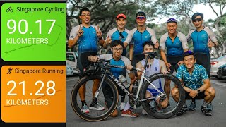 Challenging My Friends to a 90k Bike  21k Run AARONMAN 2020 [upl. by Htbazile368]