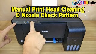 How to Perform Print Head Cleaning and Nozzle Check Pattern in Epson L3110 without using Computer [upl. by Nirrac770]