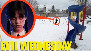 drone catches EVIL Wednesday Addams at haunted park we found her [upl. by Nalym]