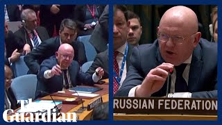 Russia interrupts minutes silence for victims of Ukraine war at UN security council meeting [upl. by Godart]