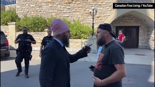 NDP Leader Jagmeet Singh confronts protesters [upl. by Dnomar820]