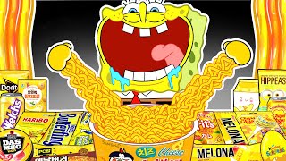 Convenience Store YELLOW Food Mukbang Animation with SPONGEBOB  ASMR Mukbang [upl. by Ajnin402]