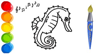 How to Draw a Seahorse 🌈 Seahorse Song 🎤 [upl. by Rolandson]