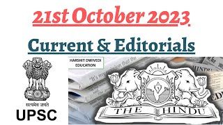 21st October 2023The Hindu Editorial AnalysisDaily General Awareness Articles by Harshit Dwivedi [upl. by Elgar253]