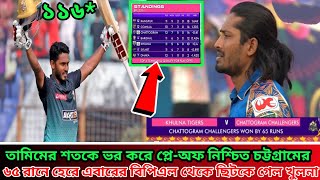 তামিমের শতকে খুলনা কে কাঁদিয়ে প্লেঅফ নিশ্চিত করলো চট্টগ্রাম। sportshearts cricket [upl. by Toombs]