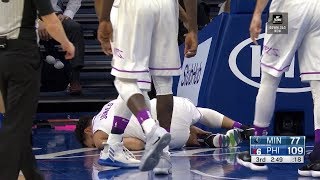 Tyus Jones ANKLE INJURY  Timberwolves vs 76ers  January 15 2019  201819 NBA Season [upl. by Ilah645]