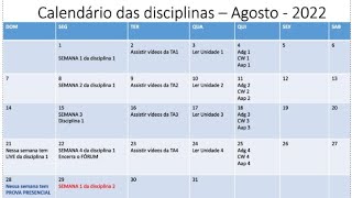 Fórum e calendário de Agosto de 20222 Fernanda Mendonça  Tutora Presencial [upl. by Baese]