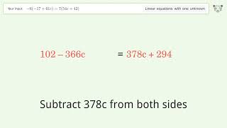 Solve 61761c754c42 Linear Equation Video Solution  Tiger Algebra [upl. by Eiliab]