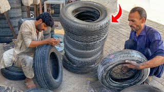 Restoration of Old Tires at Local Tyre Repair Shops  Amazing Technique of Repairing Old Car Tire [upl. by Namron752]