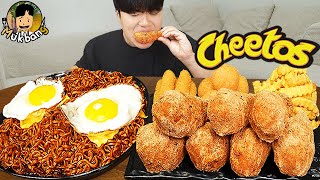 ASMR MUKBANG 직접 만든 치토스 양념 치킨먹방 치즈스틱 짜파게티 레시피 FRIED CHICKEN AND BLACK BEAN NOODLES EATING SOUND [upl. by Salahcin]