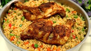 Bulgur pilaf with Fried Chicken  Bulgur Pilaf Recipe  Turkish Pilaf Recipe [upl. by Yelsek]