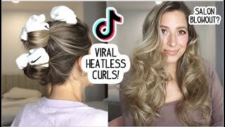 VIRAL TIKTOK HEATLESS CURLS SALON BLOW OUT AT HOME WITH NO HEAT Medium amp Long Hairstyles [upl. by Attenreb]