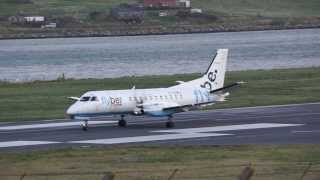 Extreme Headwind landing SAAB 340 of Flybe at Sumburgh Airport Shetland [upl. by Henricks339]