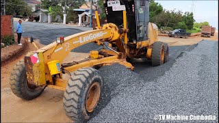 Full Proccessing Build Foundation Road Motor Grader Operating Cutting And Spreading Gravel [upl. by Darcia]