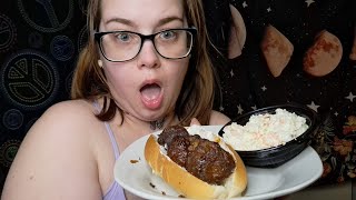 MUKBANG BBQ MEATBALL SUB amp COLESLAW [upl. by Llehsyt]