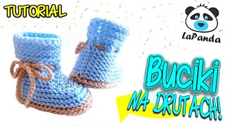 BUCIKI NA DRUTACH DLA NIEMOWLAKA 3 Jak zrobić  LaPanda  KNITTED BABY SHOES [upl. by Vidovic46]