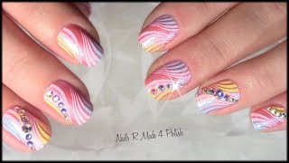 Nageldesign Streifen Muster mit Strass  Frühling Sommer Nägel einfach selber machen  Nailart [upl. by Perl]