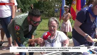 Cientos de ciudadanos participan en la procesión de la Virgen del Carmen en Suances [upl. by Nekal]