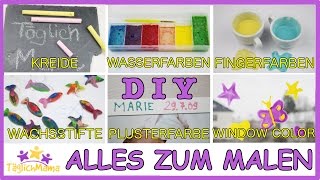 DIY KREIDE WASSERFARBEN FINGERFARBEN WACHSSTIFTE PLUSTERFARBE WINDOWCOLOR  Alles zum Malen [upl. by Ennovi]