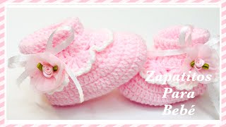 Cómo tejer zapatitos escarpines o botitas para bebes a crochet FACILES Y EN VARÍAS TAYAS [upl. by Esiocnarf]