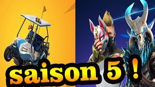 SAISON 5 FORTNITE  VOITURETTE  SKINS  NERF POMPE  TELEPORTATION  GOLF [upl. by Menedez705]