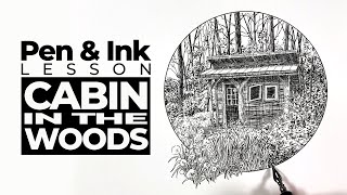 Landscape Drawing with Pen and Ink  Cabin [upl. by Cyrill]