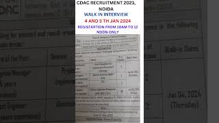 CDAC RECRUITMENT 2023 WALK IN 4 AND 5 TH JANUARY 2024 [upl. by Rudolph]