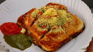 Mumbai Style Masala Toast  How To Make Tasty Street Style Sandwich Masala amp Chutney [upl. by Nho318]