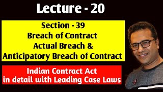 Lecture  20 Section  39 Breach of Contract Actual Breach amp Anticipatory Breach of Contract [upl. by Vachil]