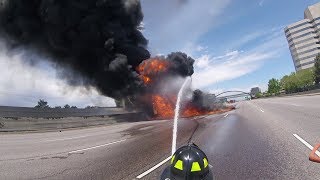 Massive Fuel Tanker Fire on I25 Near Denver Complete HD Fire Department Footage [upl. by Lleynad]