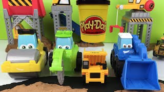 Play Doh play with CAT Construction amp Diggin rigs vehicles Dump Truck Loader Roller [upl. by Cyrilla]