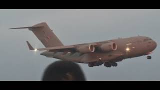 Globemaster C17 arrival at Liverpool Airport aviation ljla C17 royalairforce [upl. by Heinrik]