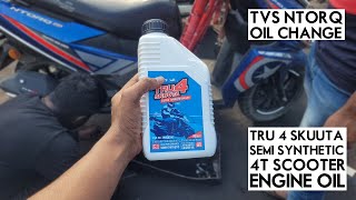 TVS Ntorq Engine Oil Change  TVS SKUUTA 10w30 Semi Synthetic Oil [upl. by Lorrimer229]