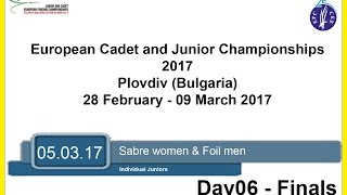 Day06 European Junior Championships Women Sabre Men Foil  Finals [upl. by Dowell]