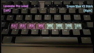 Akko V3 Cream Blue Review  Sound Test  Stock vs Lubed vs Lavender Purple Pre lubed [upl. by Atinaj]