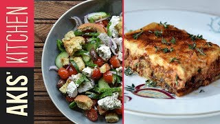 Authentic Greek Moussaka amp Greek Salad  Akis Petretzikis [upl. by Shere]