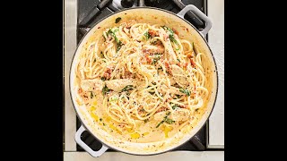 Chicken Bucatini with Creamy Garlic Sun Dried Tomato and Spinach Sauce [upl. by Balcer]