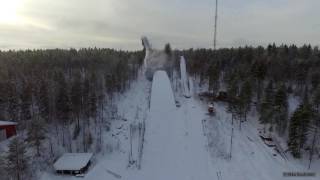 Kajaanin hyppyrimäen räjäytys ilmakuva 2222017  Kajaani ski jumping hill demolition aerial [upl. by Lehcem205]