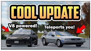 BACK TO THE FUTURE CAR amp V8 TESLA  Roblox Greenville Update [upl. by Brent]