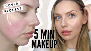 5Minute Makeup To Cover Up Redness  Rosacea  Using ONLY Clean Makeup [upl. by Minna]