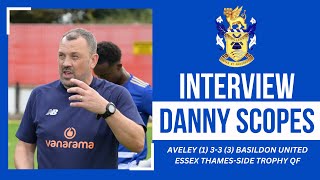 Post Match Interview Danny Scopes  Aveley 33 Basildon United  Essex ThamesSide Trophy [upl. by Erasme]