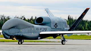 The worlds largest unmanned aerial vehicle the RQ4 Global Hawk lands in Alaska [upl. by Jennings]