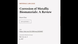 Corrosion of Metallic Biomaterials A Review  RTCLTV [upl. by Ydnerb]