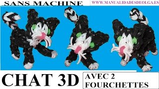 Coment faire un chat élastique Avec 2 fourchettes ne pas Rainbow Loom Tutoriel [upl. by Cristin894]