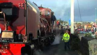 Welsh Highland Railway the First Passenger Train arrives at Porthmadog [upl. by Kira]