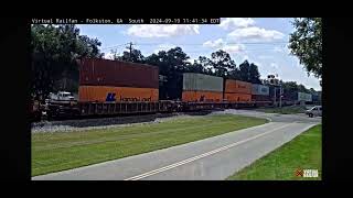 CSX heritage unit leading CSX intermodal train at Folkston Railcam [upl. by Nyliram]